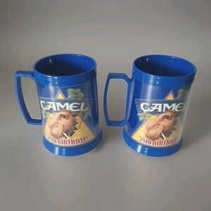 Vintage Camel Joe Camel 75th Anniversary Plastic Thermo Mugs Cups Set of 2